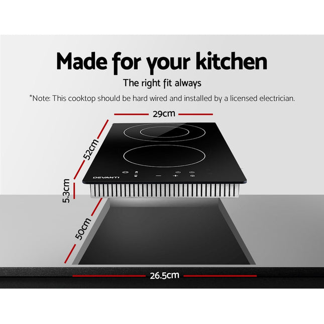 Devanti Electric Ceramic Cooktop 30cm Kitchen Cooker Cook Top Hob Touch Control 3-Zones - Madari