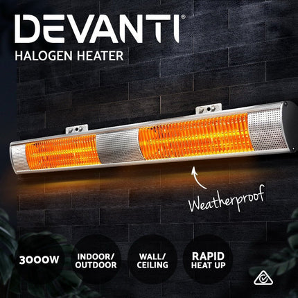 Devanti Electric Infrared Heater Outdoor Radiant Strip Heaters Halogen 3000W - Madari