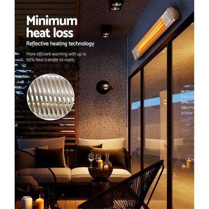 Devanti Electric Infrared Radiant Strip Heater Outdoor Indoor Halogen 2000W - Madari