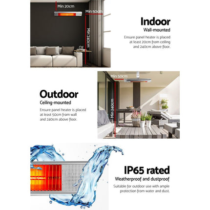 Devanti Electric Infrared Radiant Strip Heater Outdoor Indoor Halogen 2000W - Madari
