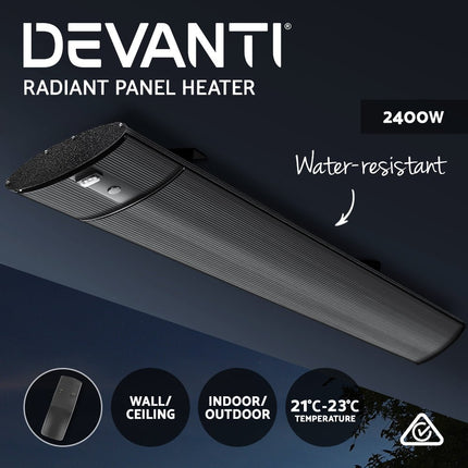 Devanti Electric Infrared Radiant Strip Heater Panel Heat Remote Control 2400W - Madari