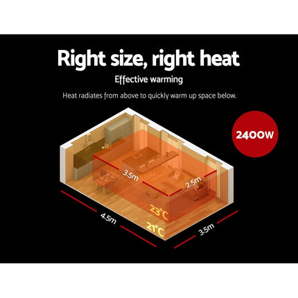 Devanti Electric Infrared Radiant Strip Heater Panel Heat Remote Control 2400W - Madari