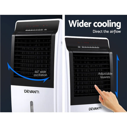 Devanti Evaporative Air Cooler Potable Fan Cooling Remote Control LED Display - Madari