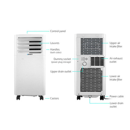 Devanti Portable Air Conditioner Cooling Mobile Fan Cooler Dehumidifier White 2000W - Madari