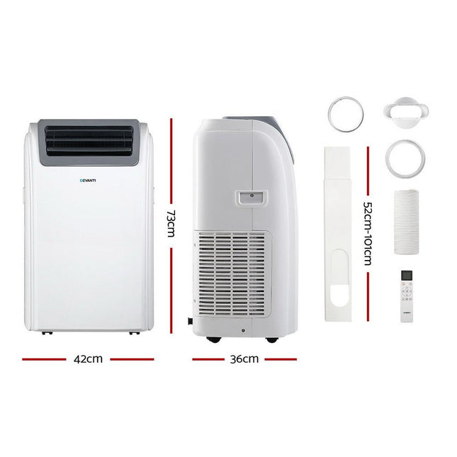 Devanti Portable Air Conditioner Cooling Mobile Fan Cooler Dehumidifier Window Kit White 3300W - Madari