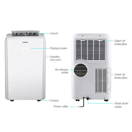 Devanti Portable Air Conditioner Cooling Mobile Fan Cooler Remote Window Kit White 3300W - Madari