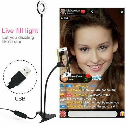 LED Selfie Ring Light with Cell Phone Holder Flexible Stand Live Stream Lamp AU - Madari