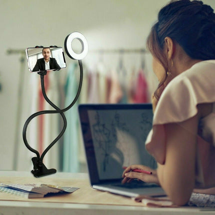 LED Selfie Ring Light with Cell Phone Holder Flexible Stand Live Stream Lamp AU - Madari