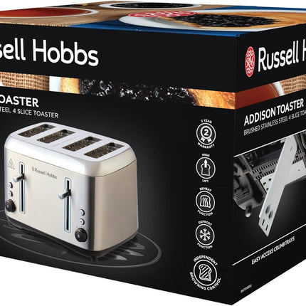 Russell Hobbs Addison 4 Slice Toaster - Brushed Stainless Steel | RHT514BRU - Madari